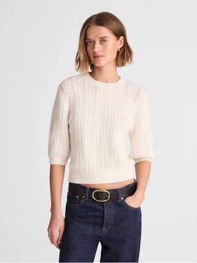 Madewell CloudSoft Short-Sleeve Sweater Tee antique cream NWT size medium